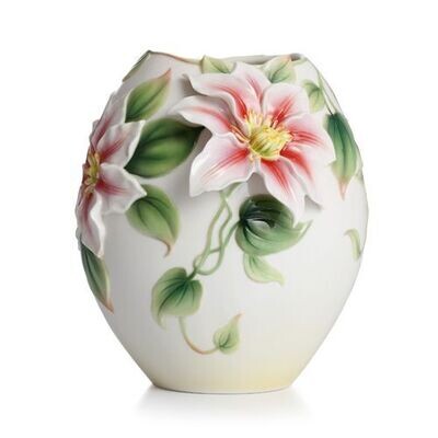 Franz Porcelain Clematis Flower Design Sculptured Porcelain Small Vase FZ02295, MPN: FZ02295,
