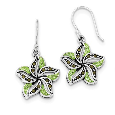 Marcasite &amp; Green Crystal Shepherd Hook Earrings Sterling Silver QE12518