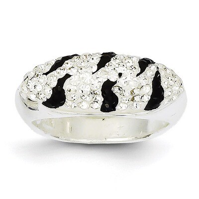 Sterling Silver Stellux Crystal Black and White Animal Print Ring QR4184-7