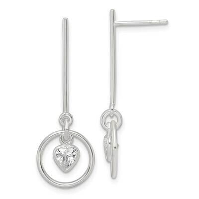 Dangle Heart CZ Diamond Post Earrings Sterling Silver Polished QE16448, MPN: QE16448, 196904167953