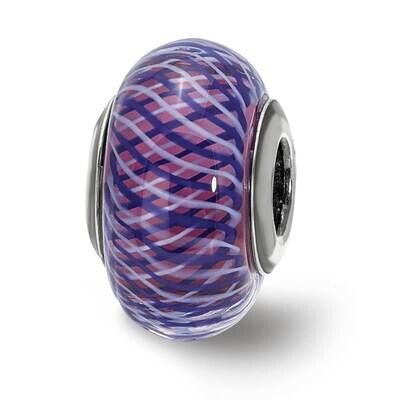 Navy and White Weaved with Pink Glass Bead Sterling Silver QRS4037, MPN: QRS4037,