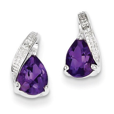 Amethyst Post Earrings Sterling Silver Rhodium-plated Diamond QE9939AM, MPN: QE9939AM, 883957601366