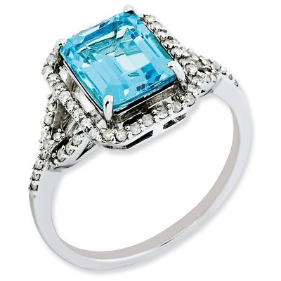 Blue Topaz &amp; Diamond Ring Sterling Silver QR3072BT, MPN: QR3072BT, 883957642123