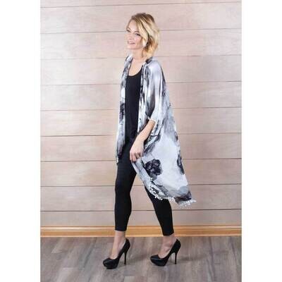 White Black and Gray Floral Print Fringed Cardigan GM24517, MPN: GM24517, 603799879354