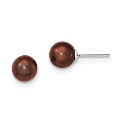 8-9mm Coffee Freshwater Cultured Round Pearl Stud Earrings Sterling Silver QE12711, MPN: QE12711, 1…