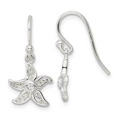 CZ Diamond Center Starfish Shepherd Hook Earrings Sterling Silver Textured QE16534, MPN: QE16534, 1…