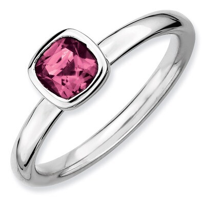 Cushion Cut Pink Tourmaline Ring - Sterling Silver QSK455, MPN: QSK455, 886774005072