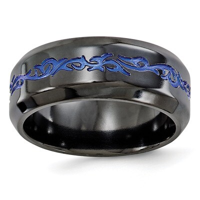 Edward Mirell Black Titanium Patterned Blue Anodized Polished 9mm Band EMR112 by Edward Mirell, MPN…
