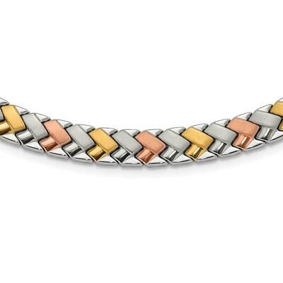Stainless Steel Rose &amp; Yellow IP-plated Polished &amp; Satin Link Necklace SRN758-20