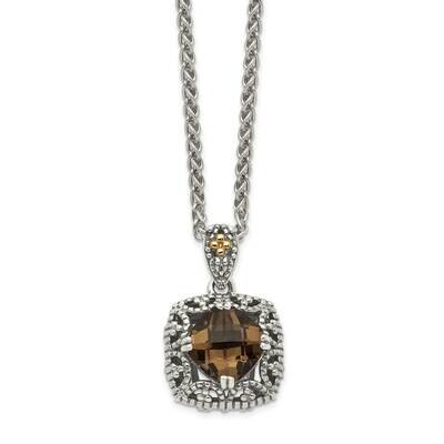 Antiqued Smokey Quartz Pendant Sterling Silver with 14k Gold Accent QTC1670, MPN: QTC1670, 88395774…