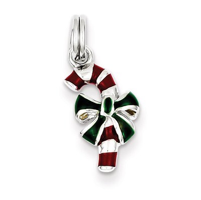 Enamel Candy Cane Charm Sterling Silver QC6074, MPN: QC6074, 191101561108