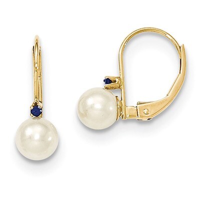 5-5.5mm White Cultured PEarringsl &amp; .03ct. Sapphire Leverback Earrings 14k Gold XLB50S/PL, MPN: XLB…