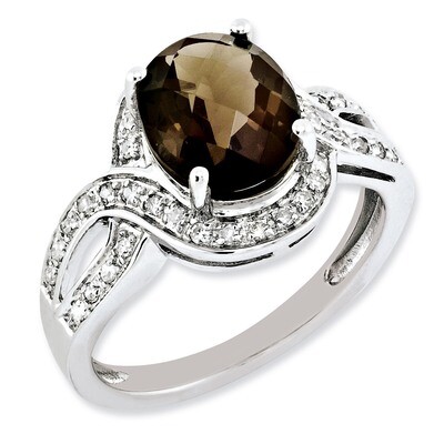 Smoky Quartz Ring Sterling Silver Diamond QR3036SQ, MPN: QR3036SQ, 883957627687