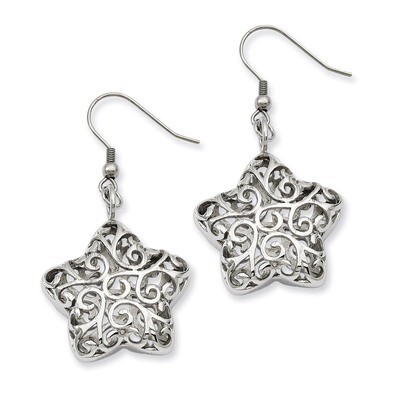 Puffed Star Dangle Earrings - Stainless Steel SRE538 by Chisel, MPN: SRE538, 883957019703