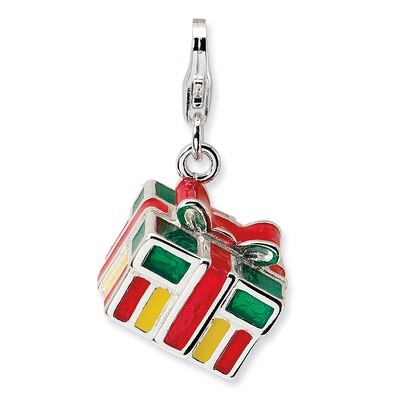 3-D Enameled Gift Box Charm Sterling Silver QCC534 by Amore La Vita, MPN: QCC534, 883957334912
