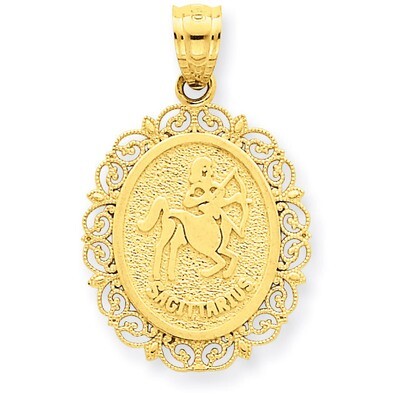 Polished Sagittarius Zodiac Oval Pendant 14k Gold Solid Satin C2851, MPN: C2851, 883957017631