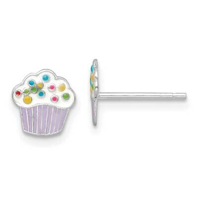 Enamel Kids Cupcake Post Earrings Sterling Silver Rhodium-plated QE16611, MPN: QE16611, 196904166697