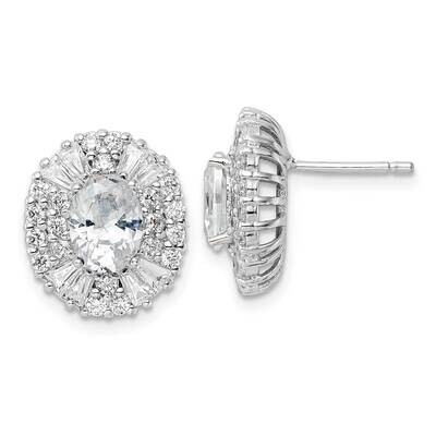 Cheryl M Multi-Stone Oval Shape CZ Diamond Post Earrings Sterling Silver Rhodium-plated QCM1488, MP…