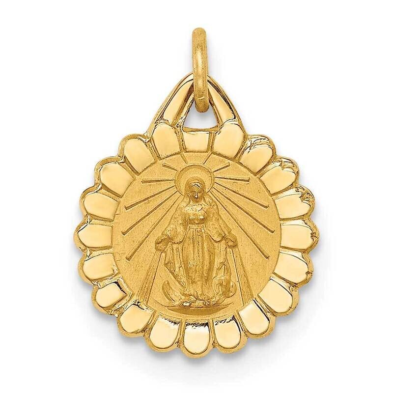 Tiny Round Scalloped Miraculous Medal 14k Gold Solid Polished Satin XR1770