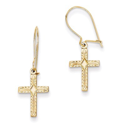Satin Cross Earrings 14k Gold Polished REL185, MPN: REL185, 886774750514