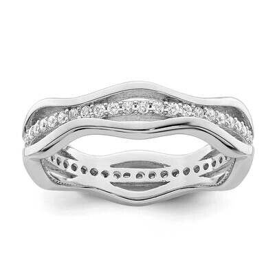 CZ Diamond Wavy Ring Sterling Silver Rhodium-Plated QR7269, MPN: QR7269,