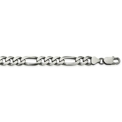 7.75mm Figaro Chain 26 Inch Sterling Silver Antiqued QFG220A-26, MPN: QFG220A-26,