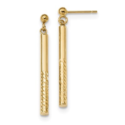 Diamond -cut Bar Dangle Post Earrings 14k Gold Polished TH954, MPN: TH954, 191101078347