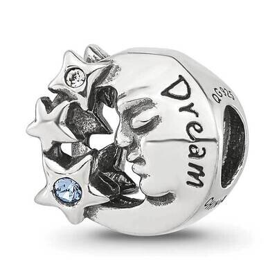 Blue CZ Dream Man In Moon Bead Sterling Silver QRS4284, MPN: QRS4284,