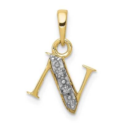 Diamond Initial N Charm 10k Gold and Rhodium 10YC250N, MPN: 10YC250N,