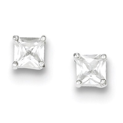 5mm Square Post Earrings Sterling Silver Diamond QE9105, MPN: QE9105, 191101787010