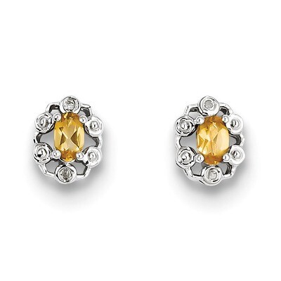 Citrine &amp; Diamond November Earrings Sterling Silver QBE22NOV, MPN: QBE22NOV, 883957396651