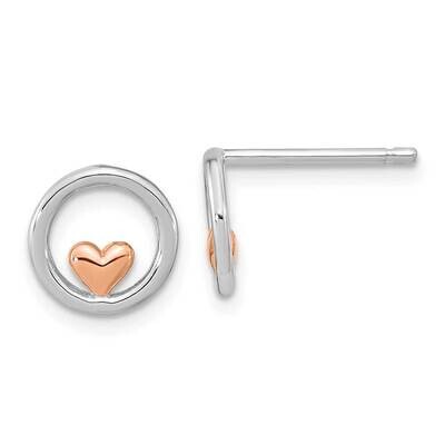 Rose Gold-Plated Circle with Heart Post Earrings Sterling Silver Rhodium-Plated QE15647, MPN: QE156…