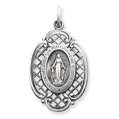 Miraculous Medal Antiqued Sterling Silver QC5508, MPN: QC5508, 191101182952