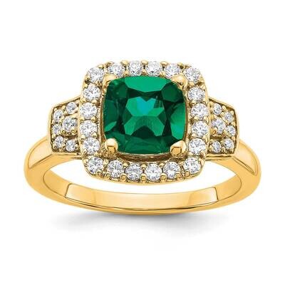 Si1/Si2, G H I, Lab Created Emerald Halo Ring 14k Gold Lab Grown Diamond RM7978-CEM-200-YLG, MPN: R…