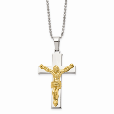 Yellow IP-plated Crucifix Pendant Necklace Stainless Steel SRN497-22 by Chisel, MPN: SRN497-22, 883…