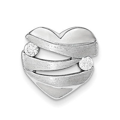 Polished and Brushed CZ Heart Chain Slide Sterling Silver QC8489