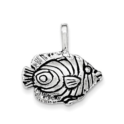 Antiqued &amp; Textured Circular Striped Fish Chain Slide Sterling Silver QC8757