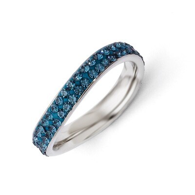 4mm Polished Blue Crystal Wavy Ring - Stainless Steel SR266 by Chisel, MPN: SR266, 883957038674