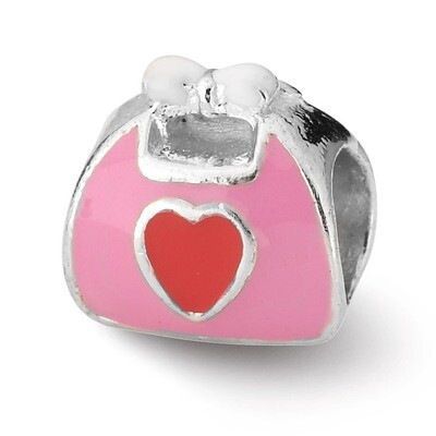 Pink Red Enameled Purse Bead - Sterling Silver QRS1971, MPN: QRS1971, 883957505732