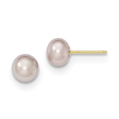 6-7mm Purple Button Cultured Pearl Stud Earrings 14k Gold X60BPU, MPN: X60BPU, 191101433184