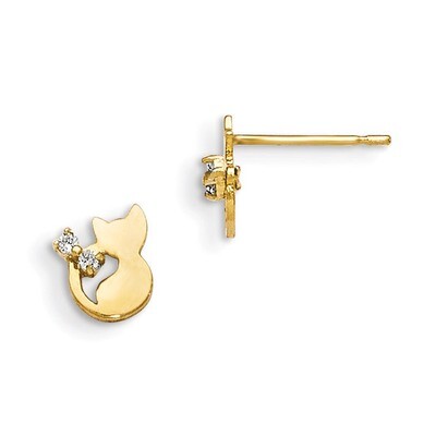 CZ Children&#39;S Cat Post Earrings 14k Gold GK823, MPN: GK823, 886774342801