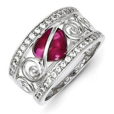 Red Heart Diamond &amp; Clear Diamond Ring Sterling Silver QR2331, MPN: QR2331, 886774373010