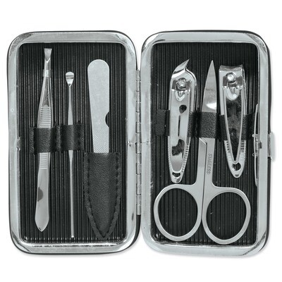 Black Faux Leather 6pcs Stainless Steel Manicure Set GP3742, MPN: GP3742,
