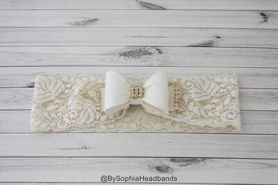 Ivory Bow Lace Headband Ivory Baby Headband Newborn Headband Ivory Bow Headband Photo Prop Baptism …