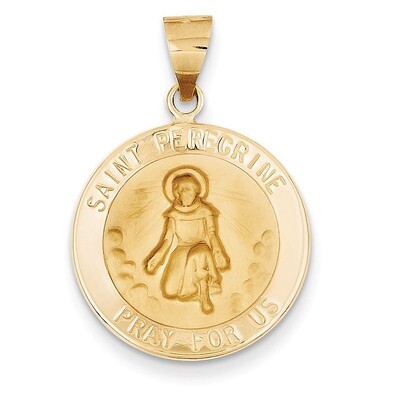 Saint Peregrine Medal Pendant 14k Gold Polished and Satin XR1378, MPN: XR1378, 883957383712