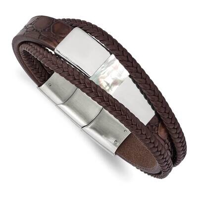 Shell Pearl Leather .5 Inch Extender 8 Inch Bracelet Stainless Steel Polished SRB2995-8, MPN: SRB29…
