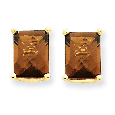 9x7 Emerald Smokey Quartz Earrings 14k Gold XE68CQ, MPN: XE68CQ, 883957096308