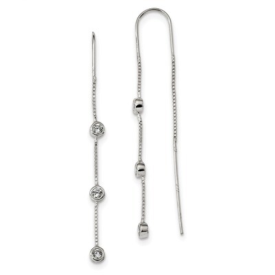 3 Bezel Set CZ Diamonds Threader Earrings Sterling Silver Polished QE13749, MPN: QE13749, 886774022…
