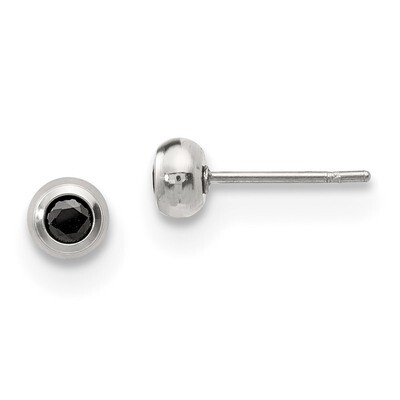 3mm Bezel Black Diamond CZ Stud Post Earrings Stainless Steel Polished SRE1071 by Chisel, MPN: SRE1…