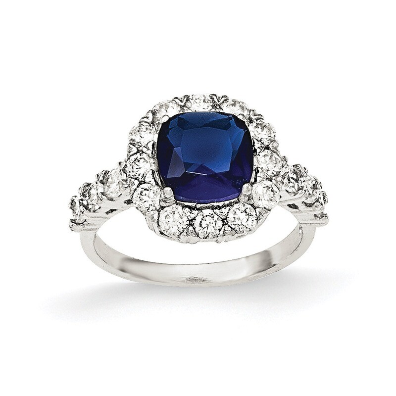 Sapphire Glass and CZ Diamond Ring Sterling Silver Polished QR6003, MPN: QR6003, 883957777573